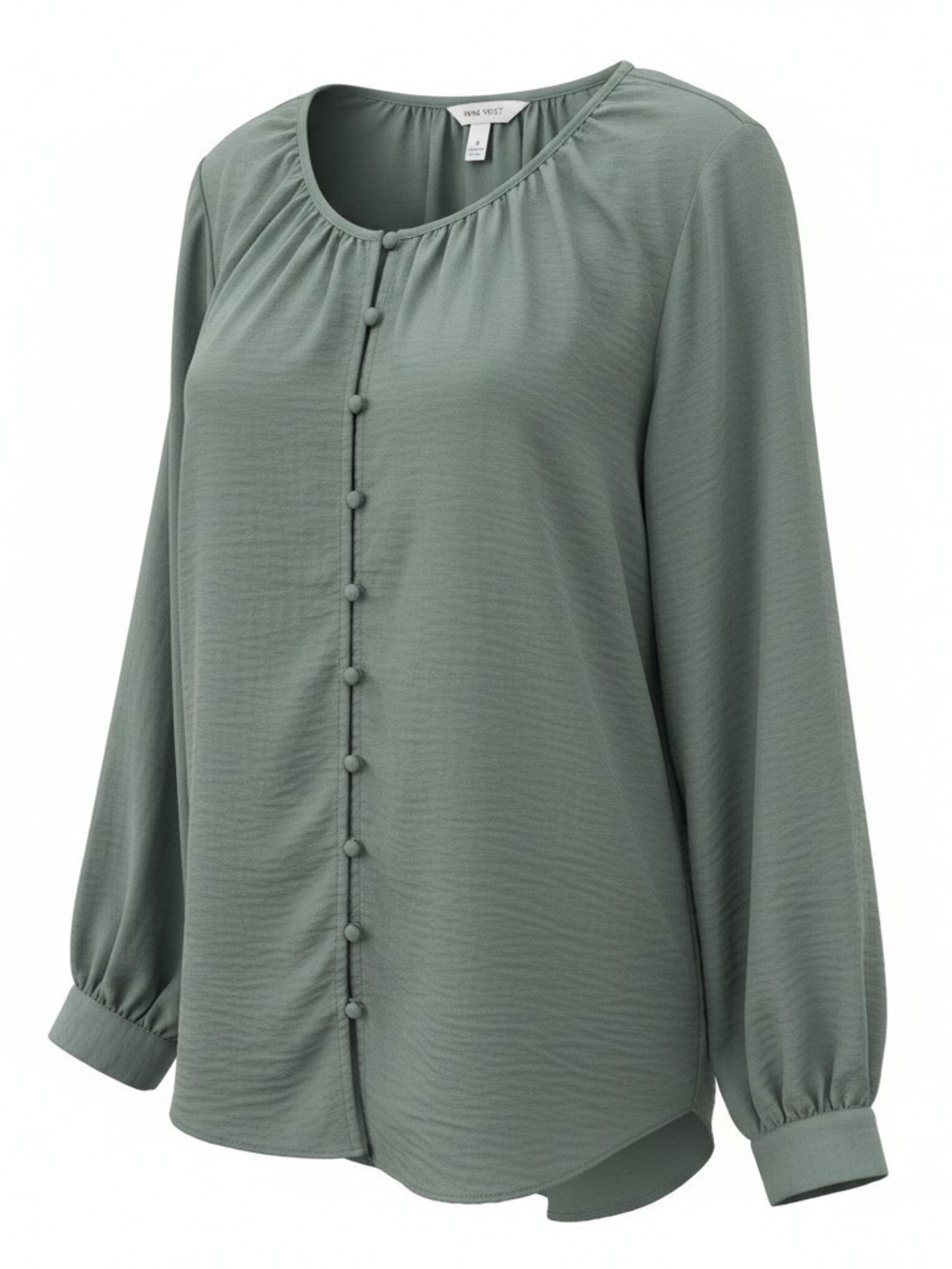 Nine West Sage Green Button-Front Long Sleeve Blouse